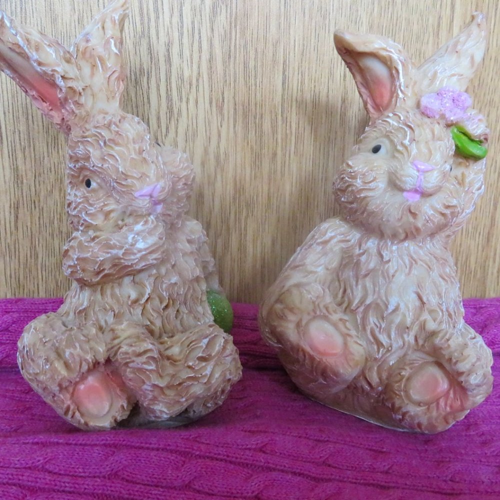 Pair Cute BUNNIES Ceramic Easter Vintage (K408)